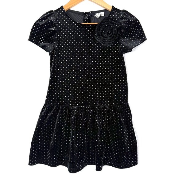 Janie and Jack Metallic Dot Velvet Dropwaist Dress Toddler Girls S Black Gold